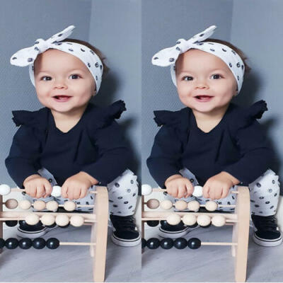 

3PCS Newborn Kids Baby Girl Autumn Casual Clothes Romper JumpsuitPants Outfits