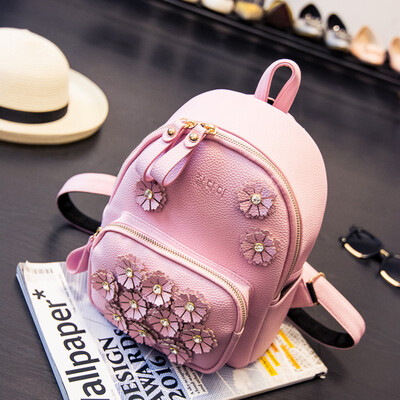 

PU leather flower womens backpack Korean version of the trend female trend female bag fashion floral soft face ladies b