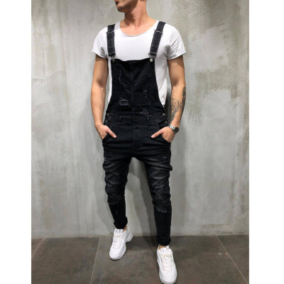 

SUNSIOM Stylish Mens Overall Ripped Jeans Biker Destroyed Denim Pants Black Trousers