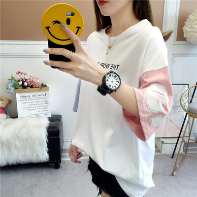 

Women Summer T-shirt Loose Letter Print Patchwork Half Sleeve Stitching Comfortable T-shirt tshirt Tee