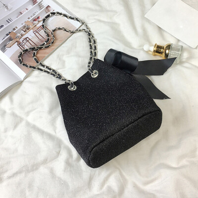 

Tailored Fashion Women Velvet Bowknot Chain Crossbody Bag Bucket Bag Shoulder Bag Black