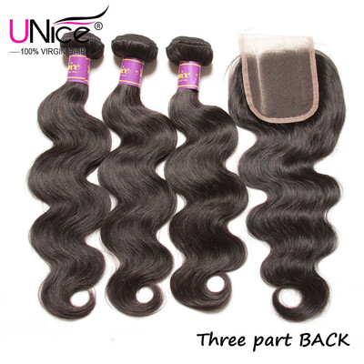 

UNice Brazilian Virgin Hair Body Wave 100 Human Hair Bundles with Closure