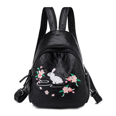 

Chinese Style Embroidery Travel Backpacks Women Leather Shoulder Schoolbags