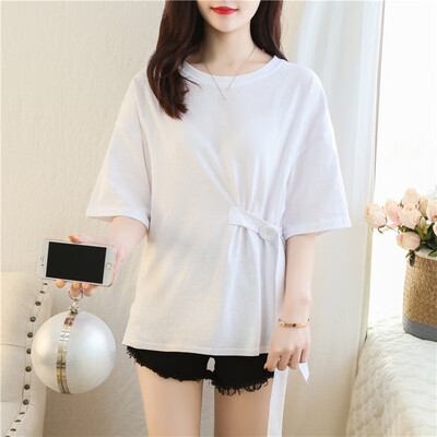 

Fashion Womens Solid Color Twisted Long Sleeve Tops Round Neck Loose T-shirt