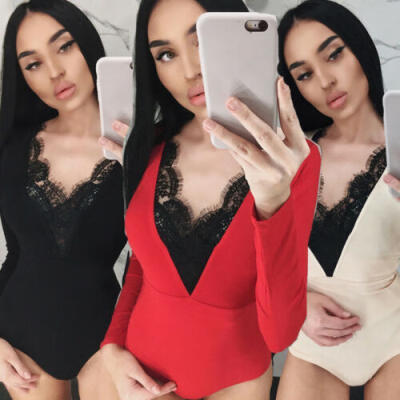 

Women Long Sleeve Bandage Bodysuit Tops Blouse T-shirt Jumpsuit Rompers Leotard