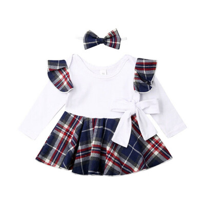 

Christmas Newborn Baby Girl Clothes Long Sleeve Plaids Romper Dress Xmas Outfits