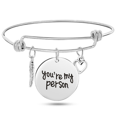 

Expandable "You Are My Person" Heart Angel Wings Bangle Bracelet
