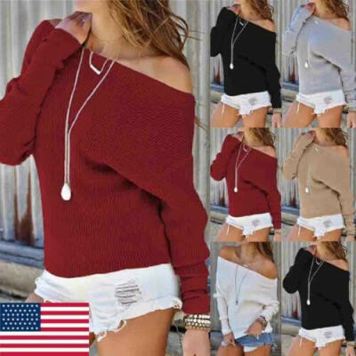 

Women Off Shoulder Hoodie Sweatshirt Long Sleeve Sweater Jumper Pullover Tops US