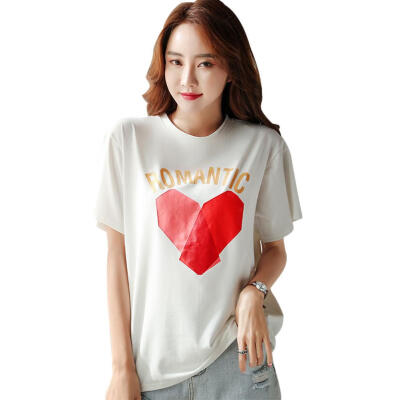 

Letter Heart Printed Tops Women Summer O-neck Short Sleeve Tees T-shirts