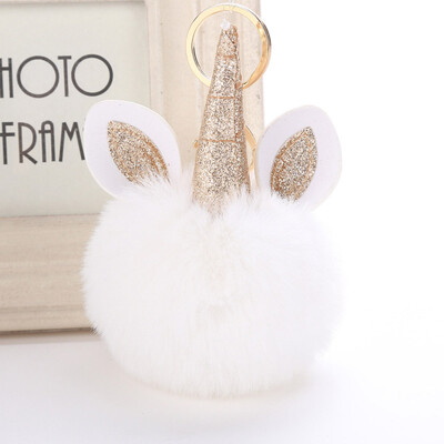 

10CM Unicorn Horn Cute Keychain Pendant Women Key Ring Holder Pompoms Key Chains