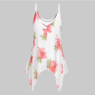 

Roseonmyhand 2PC Plus Size Fashion Women Floral Printed Sleeveless Camis Tank Up Tops BLouse