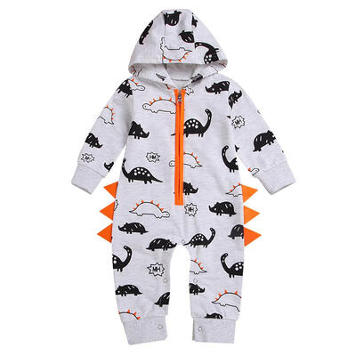 

Infants Unisex Baby Rompers Cartoon Dinosaur Print Slim Fit Hooded Jumpsuit