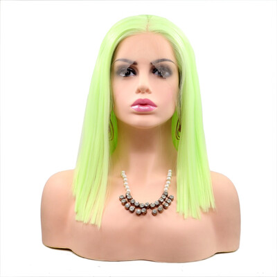 

Amazing Star Lace Frontal Bob Wigs Straight Hair Fluorescent Green Color Middle Part Synthetic Hair