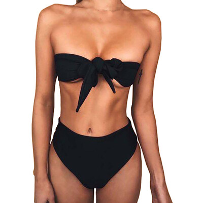 

Roseonmyhand Women Bikini Set Swimwear Push-Up Padded Solid Off Shoulder Swimsuit Beachwear