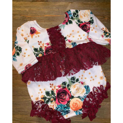 

Newborn Baby Girl Long Sleeve Floral Romper JumpsuitHeadband 2Pcs Outfits 0-24M