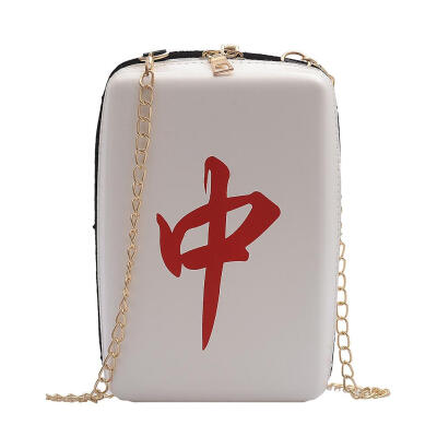 

Creative Mahjong Print Shoulder Packs PU Leather Women Chain Crossbody Bags