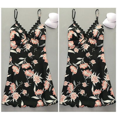 

Sexy New Women V-neck Satin Silk Lace Lingerie Pajama Robe Night Dress Nightgown Sleepwear