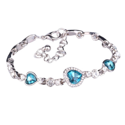 

New Hottest Womens Ladies Crystal Rhinestone Bangle Ocean Blue Bracelet Chain Heart Jewelry