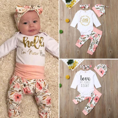 

US Newborn Baby Girls Clothes Little Sister Romper TopsFloral Pants Outfits Set
