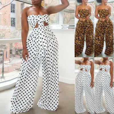 

Women Holiday 2Pcs Co-ord Set Bandeau Crop Top Long Pants Summer Beach Jumpsuits