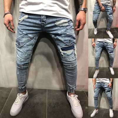 

Gobestart Mens Fashion Skinny Jeans Distressed Slim Elastic Jeans Denim Biker Jeans -4XL