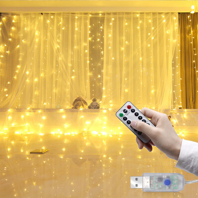 

Gobestart USB Curtain Lights 3m 300 LED 8 Modes with Control Christmas Party