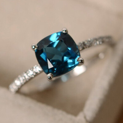 

Fashion Desgin Ring Big Square Sky Blue Stone Rings For Women Jewelry Wedding
