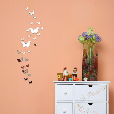 

〖Follure〗25PCS Butterfly Silver Mirror Decoration Home Room Art 3D DIY Wall Stickers