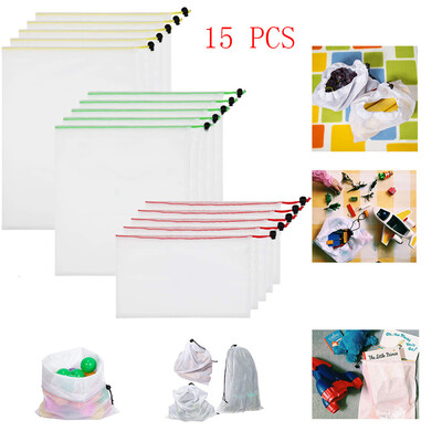 

Siaonvr 15pcs Reusable Produce Bags Washable Bags Shopping Vegetable Fruit Toys Storage