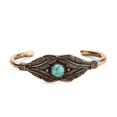 

Fashion Women Europe Retro Style Turquoise Leaf Openings Bangle Bracelet Jewelry