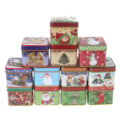 

12pcs Mini Square Christmas Tin Candy Box Cookies Baking Gift Packing Case
