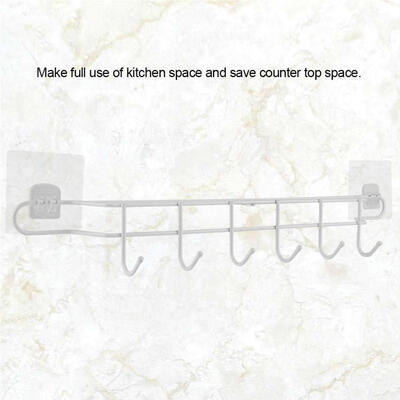 

Greensen Wall Mount Adhesive Iron Storage Knife Storage Rack with 6 Hooks Kitchen Hanging Shelf Holder