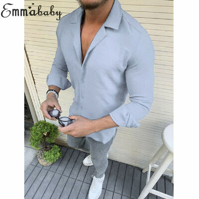 

Mens Long Sleeve Linen Tight Shirt Casual Shirt Breathable Soft V-Neck Tops