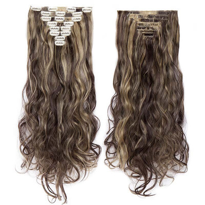 

Full Head Clip Synthetic in Hair Extensions 8 Piece 18 Clips Hairpiece Long Wave Curly Straight for Women