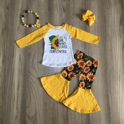 

US Kids Baby Girl Sunflower print TopsRuffle Pants Leggings 2Pcs Outfit Clothes