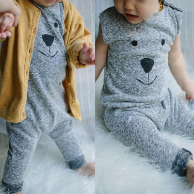 

Baby Girl Boy Sleeveless Bear Rompers Bodysuit Jumpersuit Playsuit One-piece Outfits