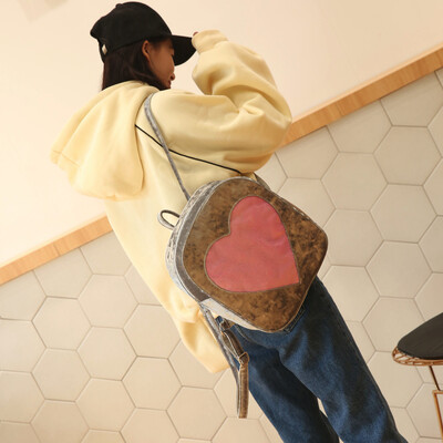 

Tailored Fashion Girls Heart Print Flock Zipper Backpack School Bag Fashion Shoulder Bag