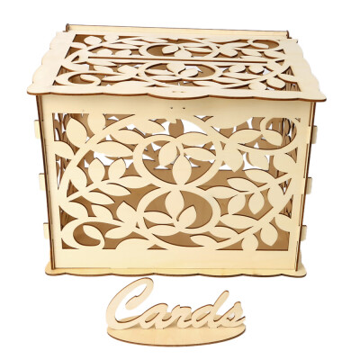 

DIY Wooden Wedding Card Box with Lock&Card Sign Rustic Hollow Gift Card Holder for Reception Wedding Anniversary Party Decorat