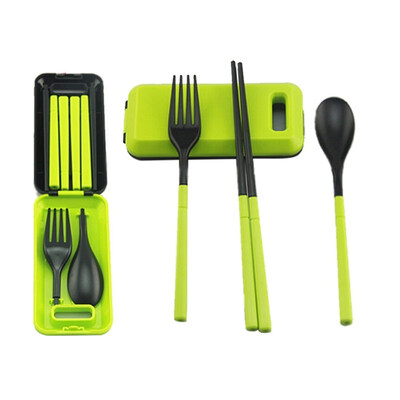 

3PcsSet Plastic Chopsticks Fork Spoon Storage Case Folding Portable Tableware
