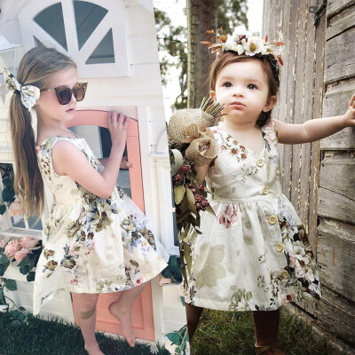 

Toddler Kids Baby Girl Summer Clothes Princess Sleeveless Floral Dress Outfits