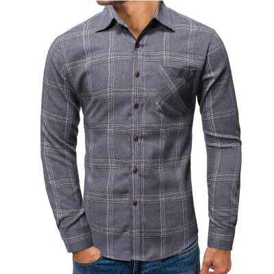 

Tailored Fashion Men Casual Plaid Button Long Sleeves Turn-down Collar Shirt Top Blouse