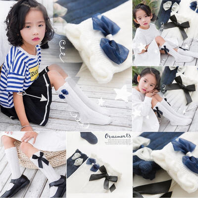 

Cute Baby Girls Kids Knee High Socks Bow-knot School Stockings