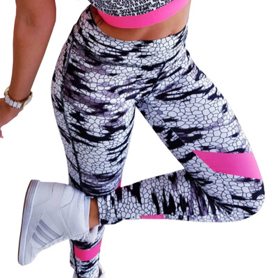 

Women Sexy Sport Legging Snakeskin Print High Waist Yoga Pant Fitness Stitching Tight Leggings