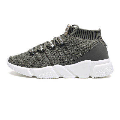 

Mens Vulcanized Shoes Flat High Top Lace-up Elastic Sock Shoes New Breathable Platform Sneakers Men Flying Woven Casual Footwear