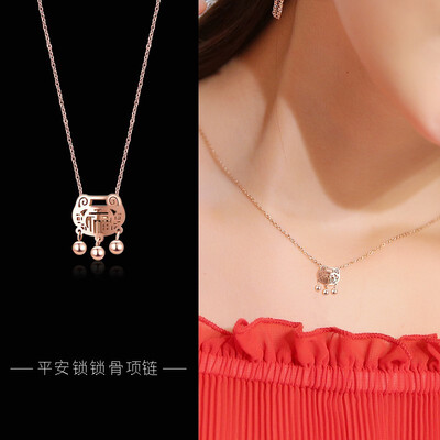 

Blessing long life lock necklace titanium steel short necklace Korean temperament fashion good luck clavicle chain fashion accesso