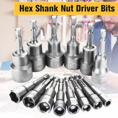 

14PCS 14 Hex Shank 6-19mm Socket Nut Driver Drill Bit Adapter Tools Kit Set