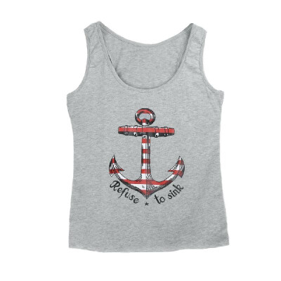 

New Fashion Women Tank Top Anchor Print Sleeveless Vest Blouse Casual T-Shirt Grey