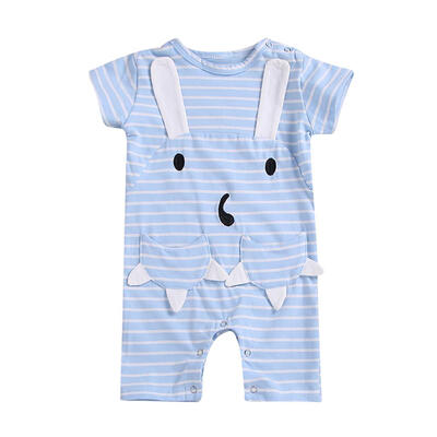 

Stripe Short Sleeve Baby Rompers Cartoon Ears Cotton Jumpsuit with Pockets
