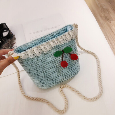 

Tailored Female Straw Bag Cherry Bucket Bag Small Fresh Lace Shoulder Messenger Bag