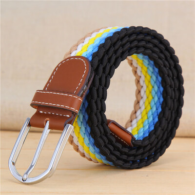 

New elastic force weaving Unisex belt fashion stripe canvas Alloy pin buckle Men belt casual simple Men&Women cowboy belt